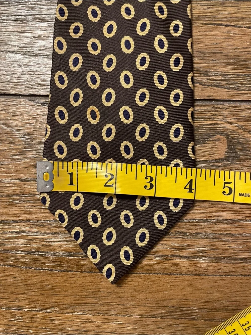 Vintage 90s J.Crew 100% Silk Tie Hand Made in USA Brown Navy Gold Geometric